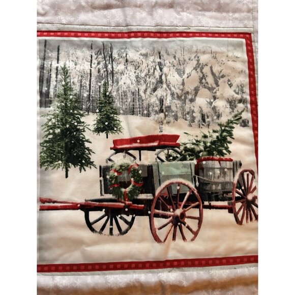 Christmas Table Runner Quilted Country Farm House Old Truck Red Barn 54x18” - Picture 4 of 8